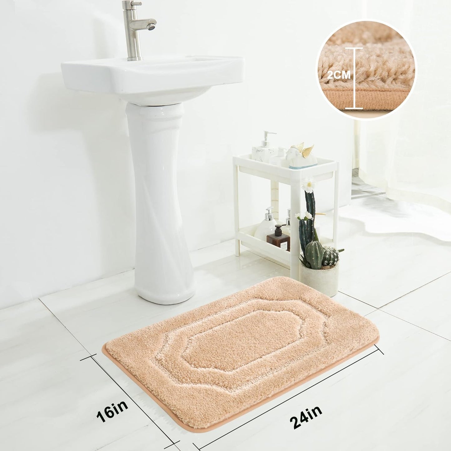 BEQHAUSE-Bathroom-Rug-Non-Slip-Bath-Mat-Soft and Absorbent Shower Mat Polyester Bath Mats for Bathroom Machine Washable Bath Rugs Beige Bathrooms Rug for Shower Sink Bathtub,16"x24"