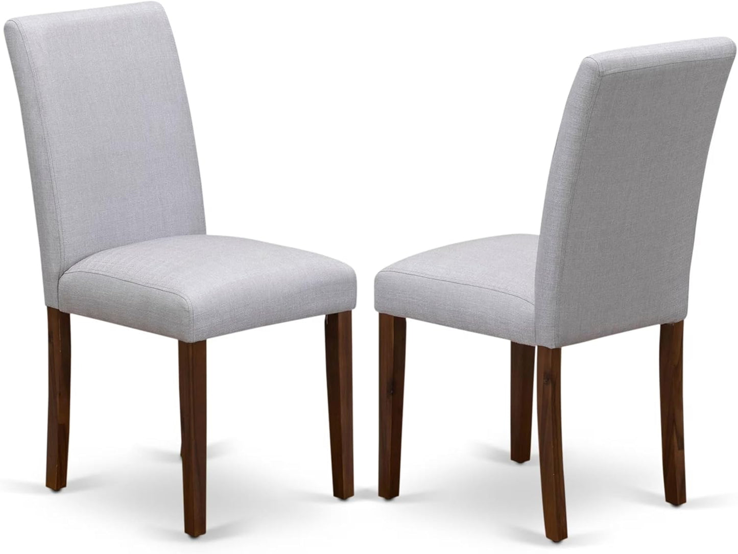 East West Furniture AMAB3-AWA-05 3 Piece Kitchen Table Set for Small Spaces Contains a Round Dining Room Table with Pedestal and 2 Grey Linen Fabric Parsons Chairs, 36x36 Inch, Walnut