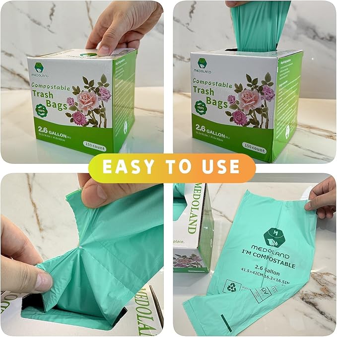 BPI Certified Compostable Trash Bags 4 Gallon (120Count) - 2X Thicker Than Regular, Leakproof for Kitchen/Bathroom Waste, 90-Day Breakdownin Home/Industrial Use, 0.79mils Plant-Based