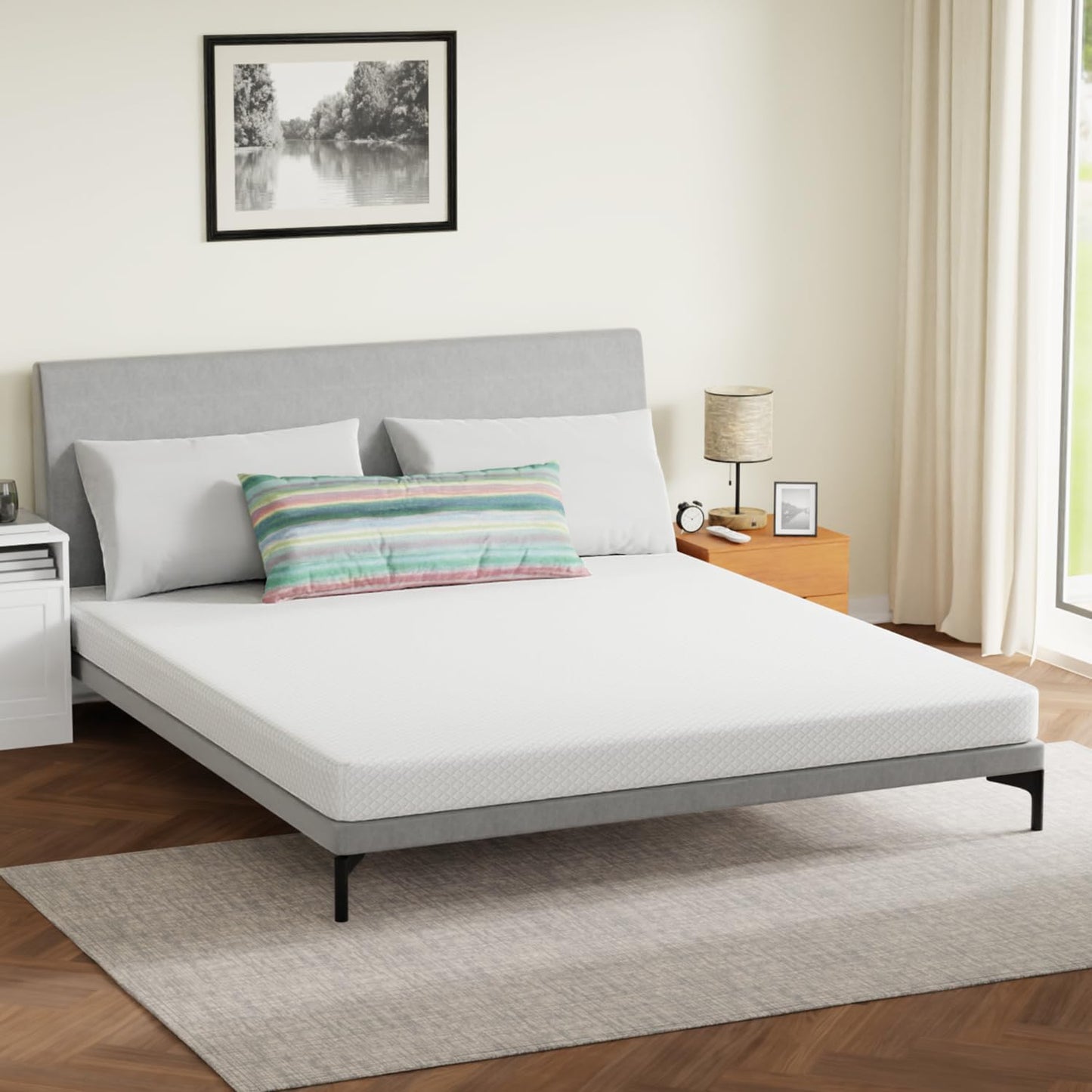 FDW | 5 Inch California King Mattress | Medium Firm | Gel Memory Foam Mattress | White | Bed in a Box, CertiPUR-US Certified | Pressure Relief, Cooling Ventilated Foam | Washable Removable Cover