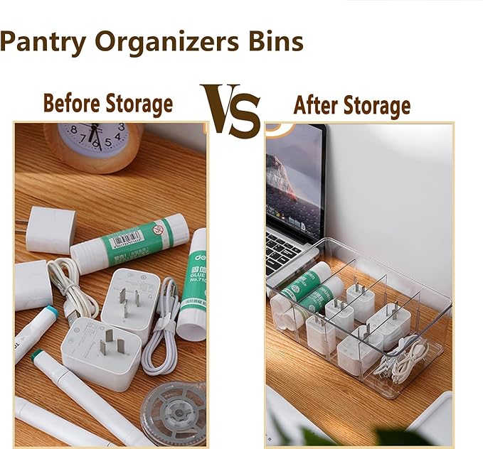 Pantry Organizers and Storage - 2 Pack Kitchen Organizers and Storage for Fridge,Drawer and Refrigerator - Spice Organization for Cabinet,Clear Plastic Stackable Bins for Snack Organizer