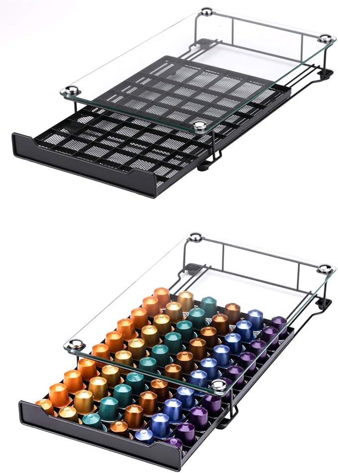 Rice rat Coffee Pod Storage Holder Capsules Originaline Drawer Organizer, Crystal Tempered Glass (60 pods)