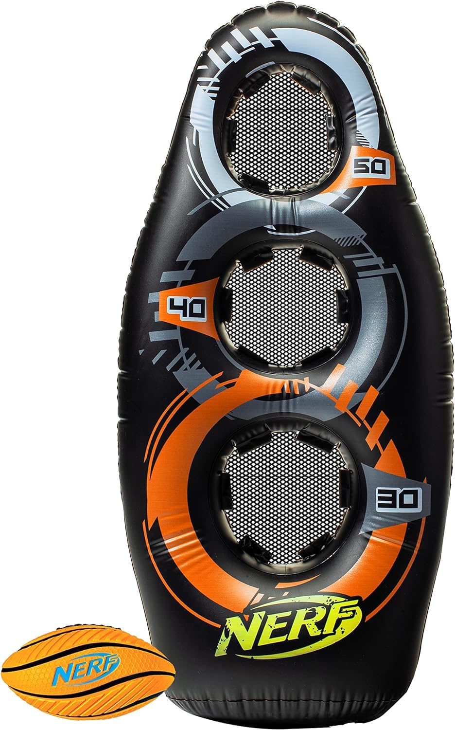 NERF Inflatable Target Set - Proshot Kids Football Blaster Game Set - 50" Standing Pop Up Target, Black/Orange/Gray