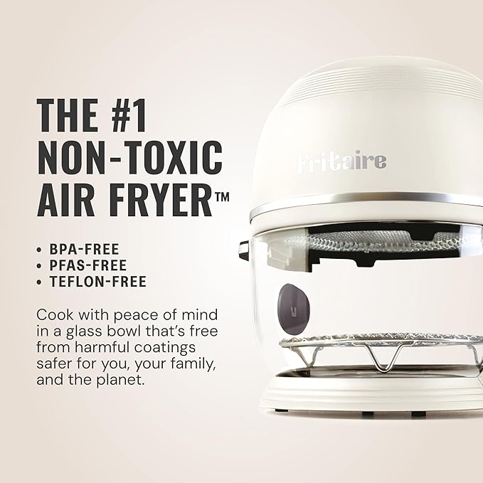 Non Toxic Air Fryer™ 9-in-1 Functions - Glass AirFryer 5 Quart w/ 360 Visibility, Self-Cleaning, 400F Vortex Air Fryer for Even Cooking, BPA-Free Teflon Free, Rotisserie, Roast, Bake, Cherry