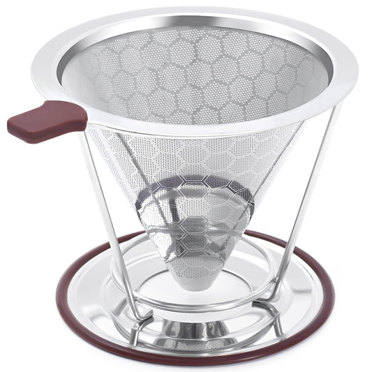 Pour Over Coffee Dripper, MISETTO Stainless Steel Filter,Easy to Clean Paperless pour over coffee maker,Reusable Filter,Cone Dripper with Removable Cup