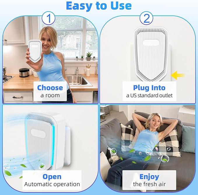 8Pack Air Ionizer Plug In - Negative Ion Air Purifiers, Quiet Air Freshener Portable Cleaner, Home Negative Air Purifier for Home, Bedroom, Office, Odor Reducer Pets, Smoke Smell