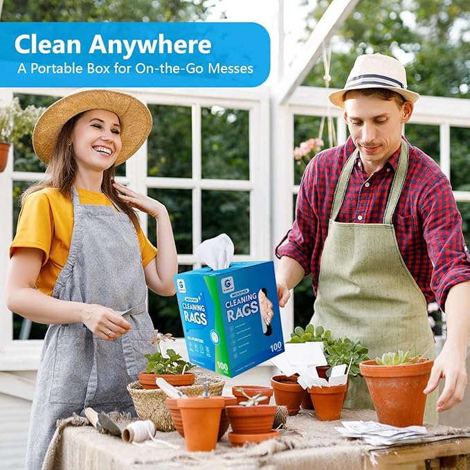 GLIMGLINT Microfiber Cleaning Cloth, 100 Pack Shop Towels, Lint-Free, Ultra Absorbent Reusable or Disposable Microfiber Cloths for Kitchen, Car, Cleaning Rags, 11" x 9", White