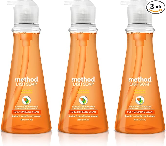 Method Gel Dish Soap, Clementine, Biodegradable Formula, Tough on Grease, 18 Fl Oz (Pack of 3)