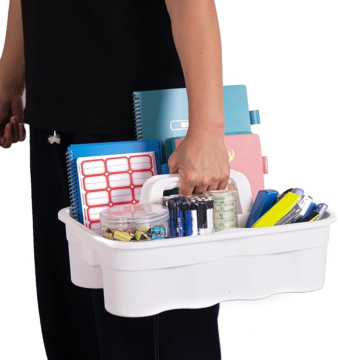 Matthew 5 Pack Large Plastic Tote Tool & Deluxe Supply Cleaning Caddy with Handle Portable Shower Basket Storage Caddy for Cleaning Products,Take-Out Drink,Bathrooms - White