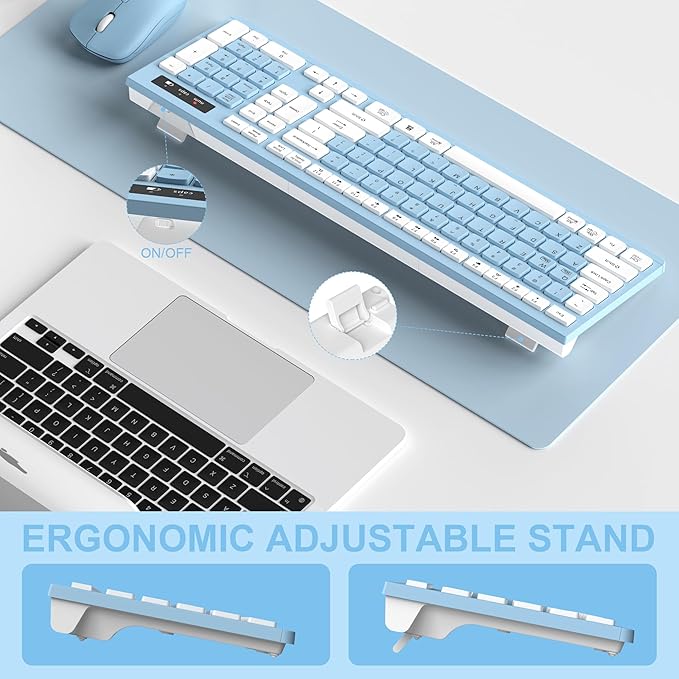 Wireless Keyboard and Mouse Combo, Full-Sized Wireless Keyboard and Adjustable DPI Mouse, 2.4GHz USB Receiver, Keyboard and Mouse for PC, Windows, Desktop, Laptop (Sky Blue-A)