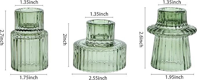 Vixdonos Taper Glass Candlestick Holders Tealight Candle Holders for Table Centerpieces, Wedding Decor and Dinner Party (6 Pcs, Green)