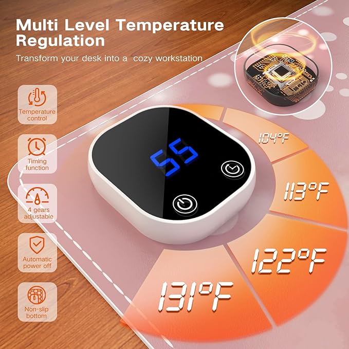 iCasso Heated Mouse Pad Hand Warmer, XXL Heated Desk Pad, Pink Mouse Pad, 35.4" x 15.7" Warm Desk Mat with 4 Heating Levels for Computer Keyboard, Large Mousepad for Home Office Work