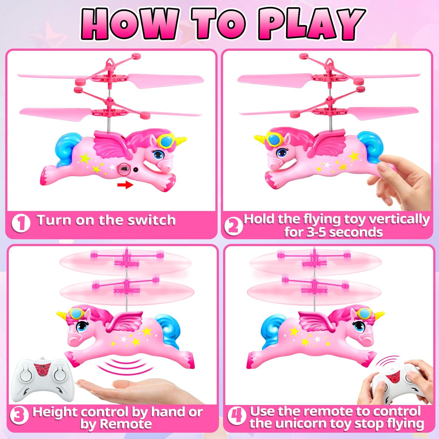 Ynanimery Flying Unicorn Flying Fairy Toys for Girls, Unicorn Toys for Girls Age 6 7 8 9 Teens Birthday, Magic Flying Ball Helicopter Drone Fairy Toy with LED Light for Kids Indoor Play