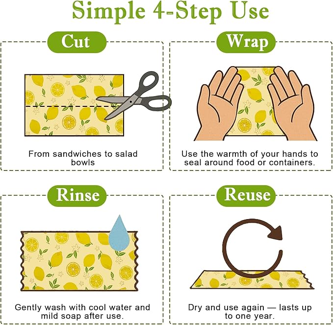 Reusable Beeswax Wraps For Foods, Cheese, Sandwich & Bread- 13 x 39'' Cut to Size - Eco-Friendly Food Storage Alternative to Plastic Wrap & Cheese Paper (Lemon Pattern001, 13x39'')