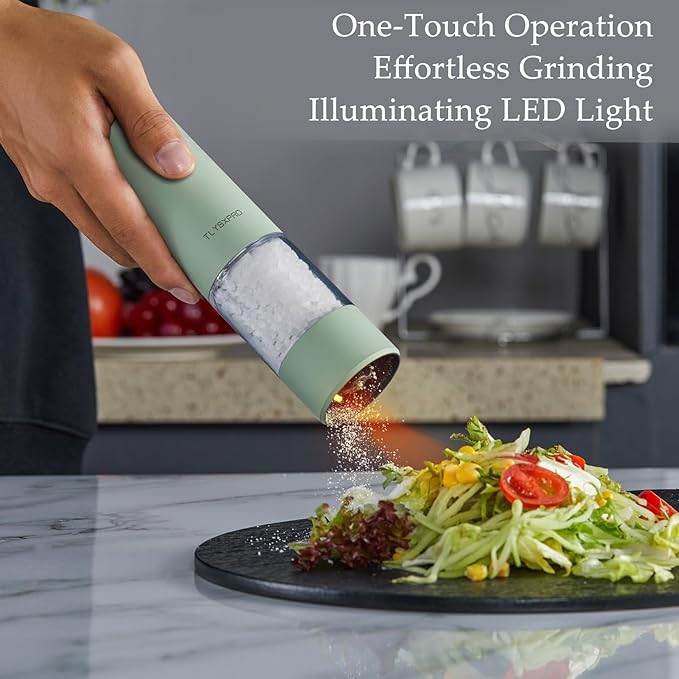 Electric Pepper Grinder, USB Rechargeable, Automatic Pepper Shaker, Adjustable Coarseness, Electric Pepper Mill, LED Light, Refillable, Kitchen Gadget (1-Pack, White)