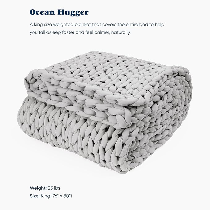 Bearaby Heavy Weight Weighted Ocean Polyfill Hugger Blanket (Moonstone Grey, 25 lbs.)