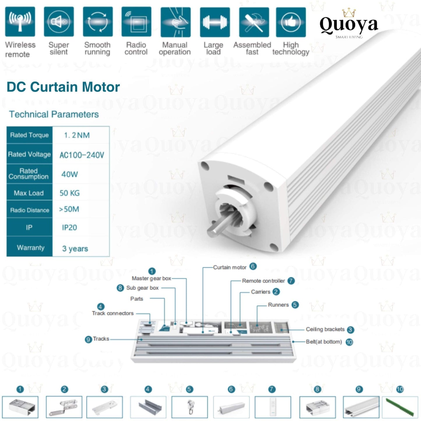 Quoya Ql500 Smart Curtains System, Electric Curtain Track With Automated Rail?Motorized And Adjustable Tracks/Rod/Pole ?Motor Co