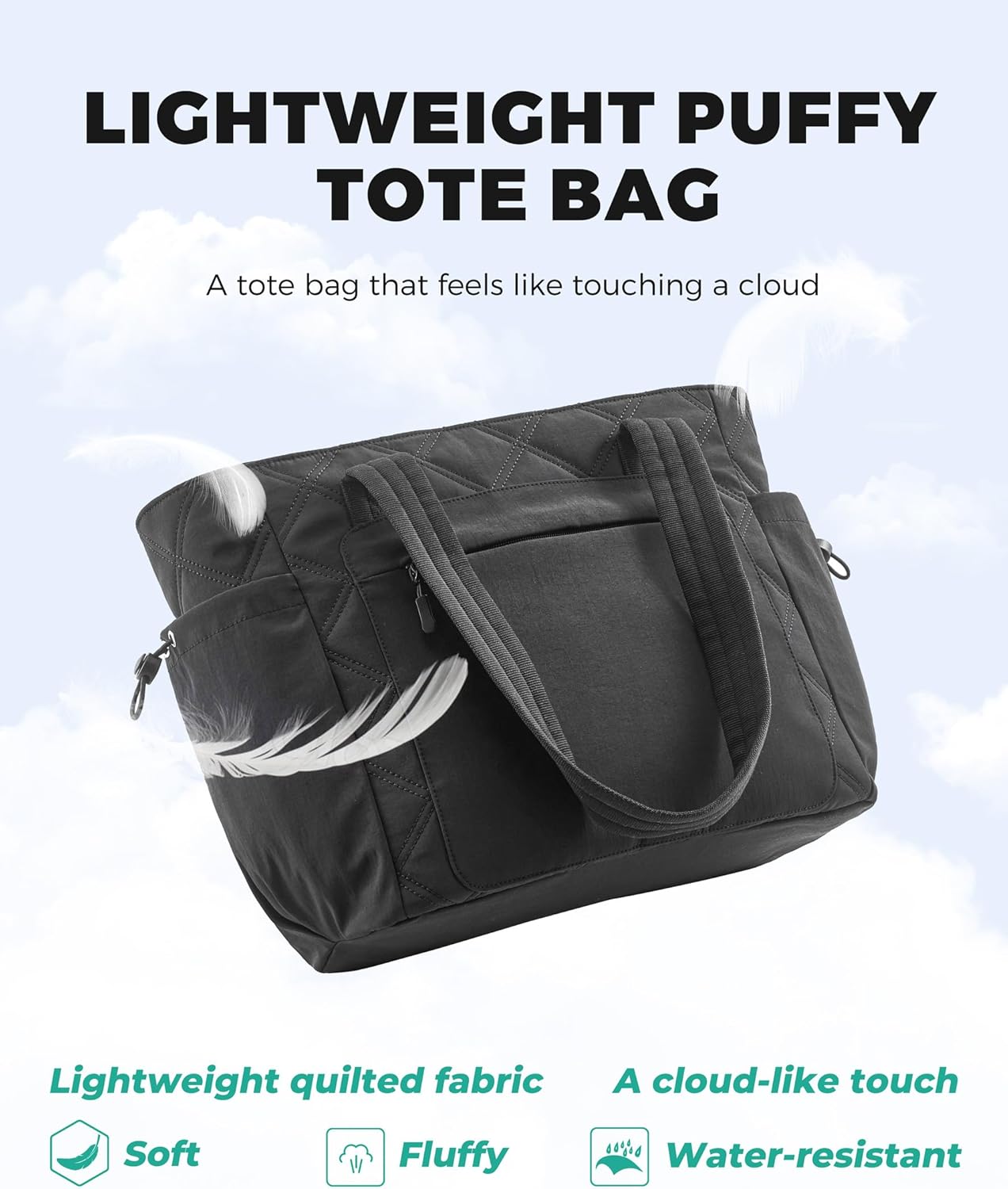 Tote Bag for Women, Lightweight Puffer bag with Zipper & Compartments, Quilted Shoulder Bag for Work, Travel,Gym