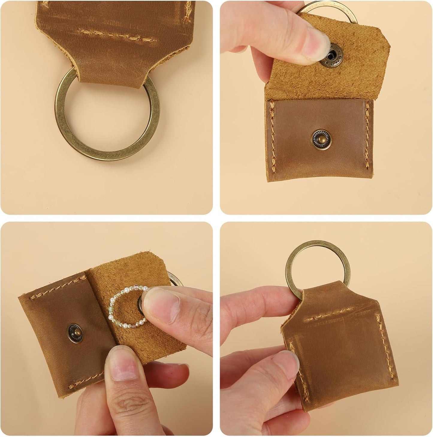 Jack&Chris Genuine Leather SD Card Holder Keychain, Anti-Shock Anti-Dust SD Card Case, Portable Camera Accessories for SD CF CFexpress Micro SD Nano SIM and Micro SIM Cards, Yellow Brown