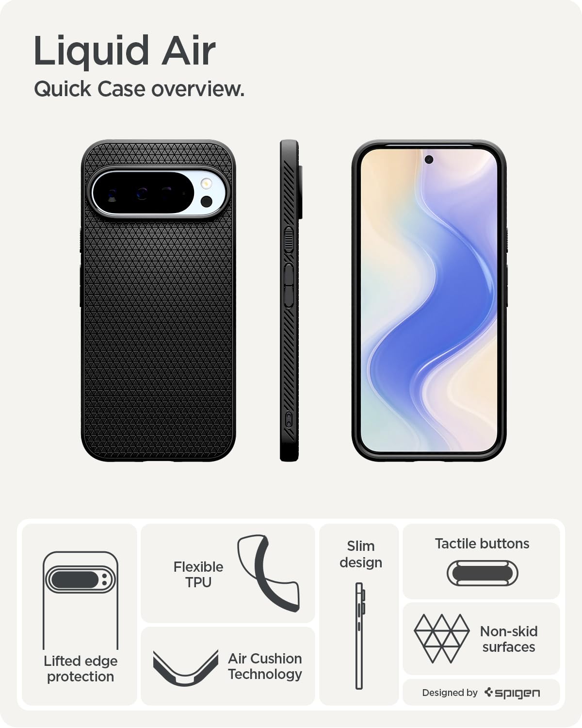 Spigen For Pixel 10 Pro Xl Case, Liquid Air (2025) [No Magnet Ring] [Military-Grade Protection] - Matte Black