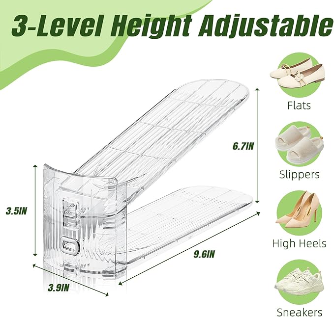 Shoe Slots Organizer,16 Pack Transparent Shoe Stacker Adjustable Shoe Slot Organizer Space Saver Shoe Rack Holder Shoes Storage Organizers for Closet,Transparent