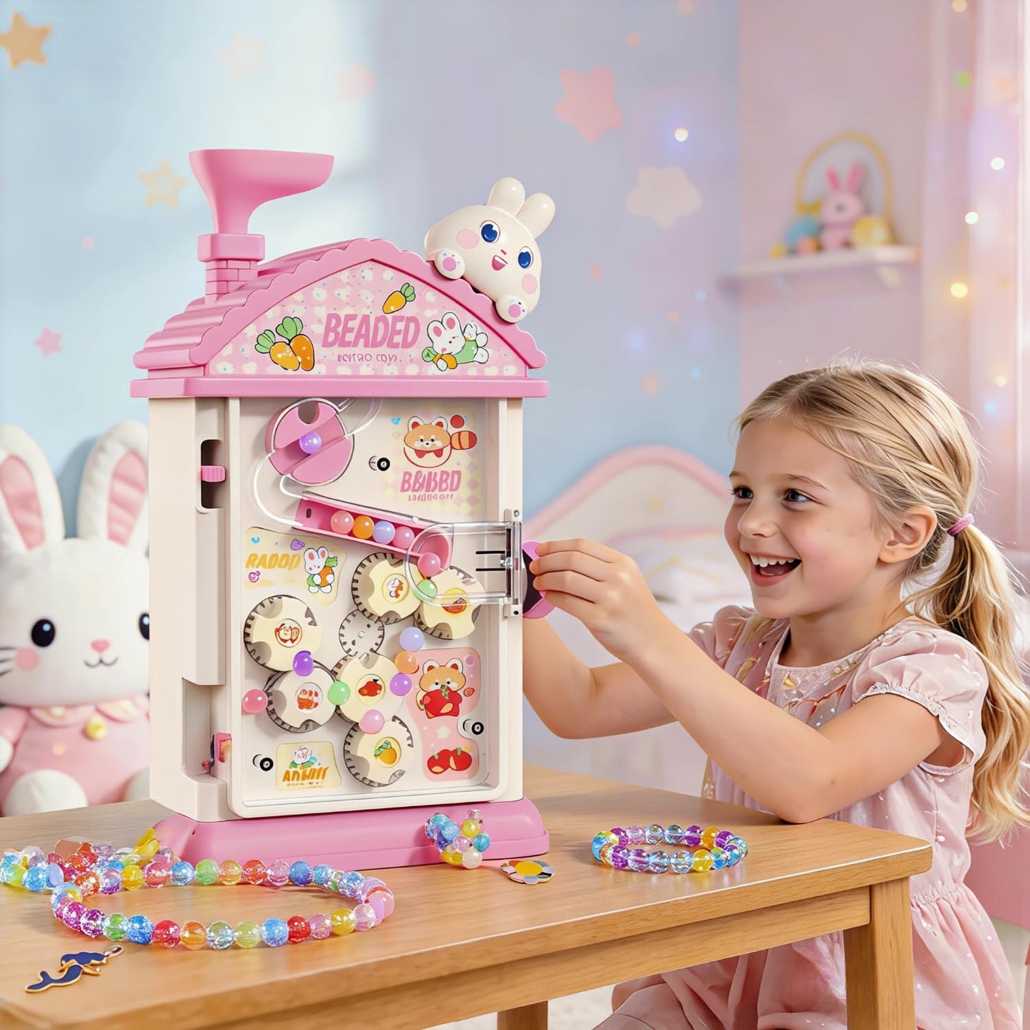MAGTHIC 2-in-1 Beads Bracelet Maker Machine & Hand-Crank Bunny Toys, Charm Jewelry Bracelet Making Kit 430+ Quick Easy 5min with Organize, DIY Friendship Bracelets for Girls 6-12 Birthday Xmas Gift