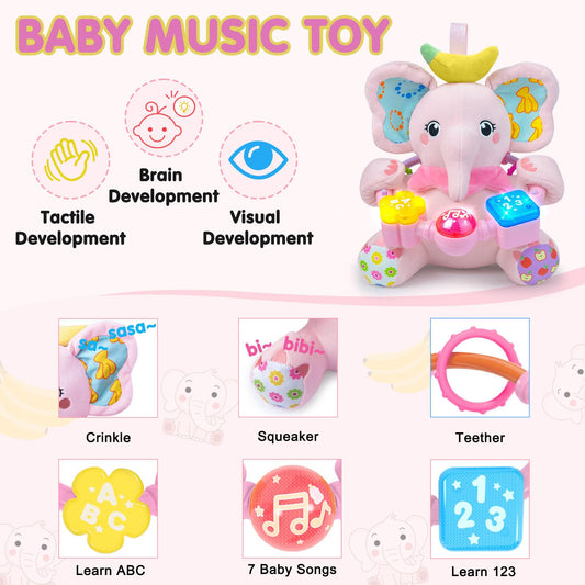 Ryotagift Stuffed Animals Baby Toys 3-6-12 Months, Baby Music Toys for 12-18 Months, Early Learning Toys with Music & Sound, Tummy Time Toys for 6 7 8 9 10 11 12+ Months for Toddler Boy Girl Gift