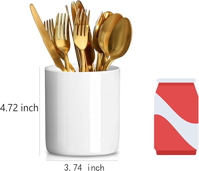White Ceramic Silverware Cutlery Holder,Utensil Holder Flatware Caddy Cutlery Storage Organizer for Kitchen and Countertop