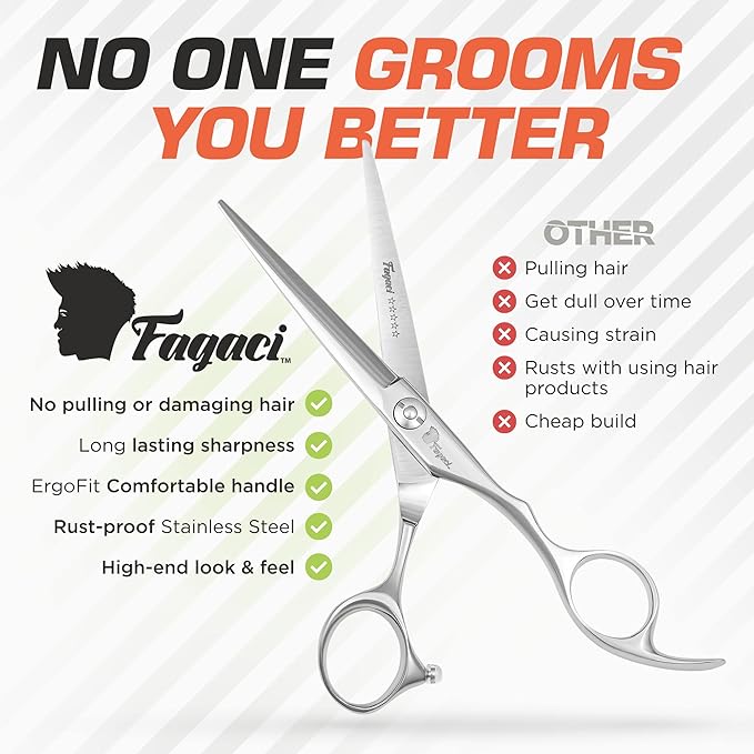 Professional Hair Scissors 5 Inch with Extremely Sharp Blades, 440C Steel Hair Cutting Scissors, Durable, Smooth Motion & Fine Cut, Barber Scissors with Elegant Sheath, Cleaning Leather & Key