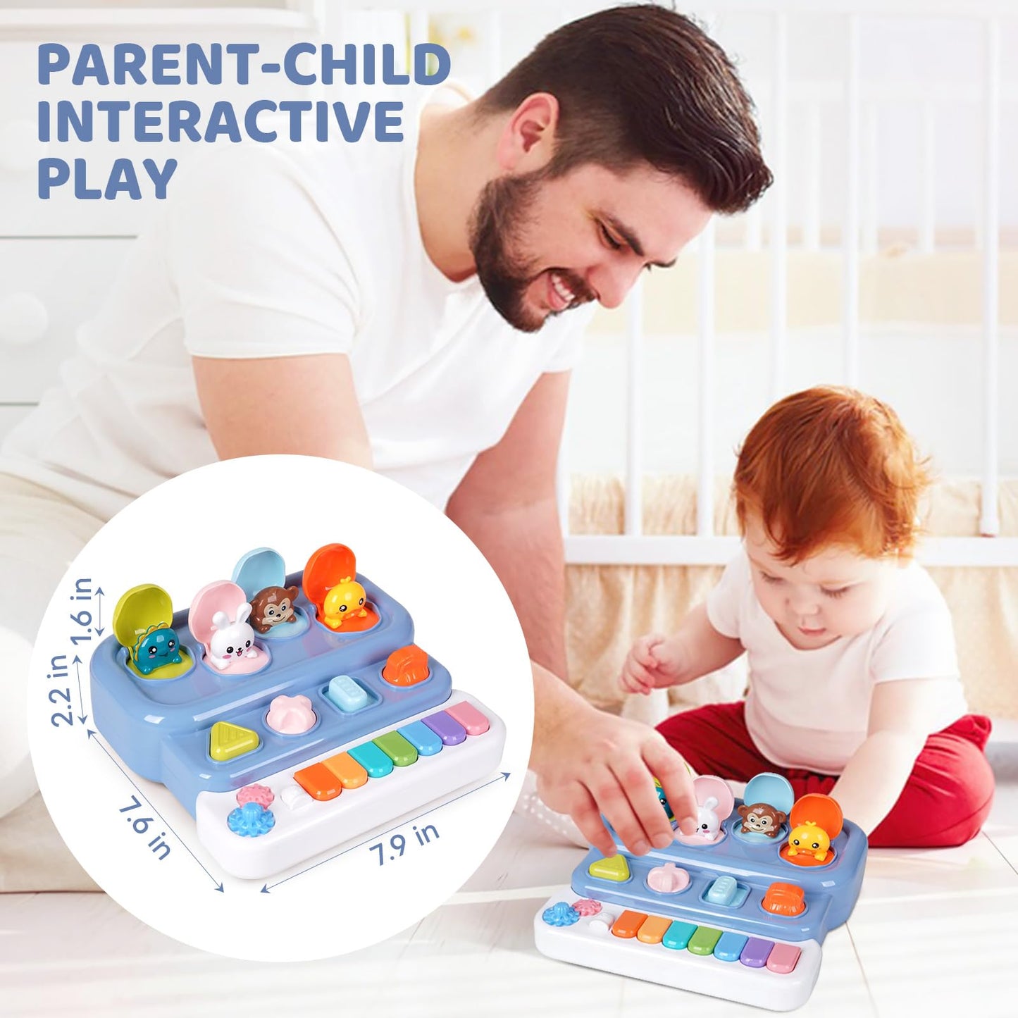 LESSETI Interactive Pop Up Music Piano Toy with Music & Lights, Montessori Animal Cause and Effect Toys, STEM Learning Educational Baby Toy for Toddlers 1-3 Years Old, Gift for Infants 6-12 Months
