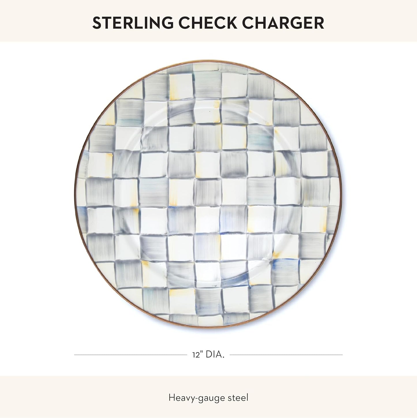 MACKENZIE-CHILDS Enamel Charger Plate, Charger Decoration for Dinner Plates or Home Decor, 12 Inches, Gray-and-White Sterling Check, Set of 1
