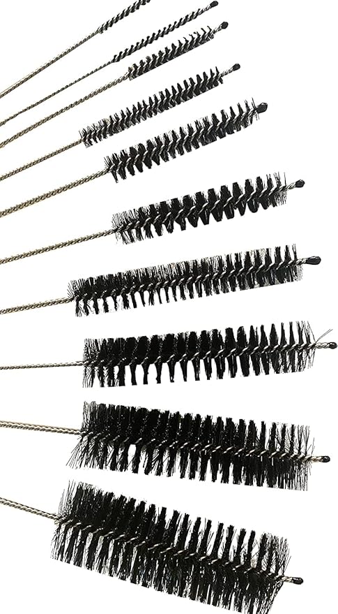 Green Piece® 10-Piece Nylon Pipe Tube Cleaner Set Mini Metal Straw Brushes with Keychain Ring for Bottles, Straws, Glasses, Tubes, Keyboards and More