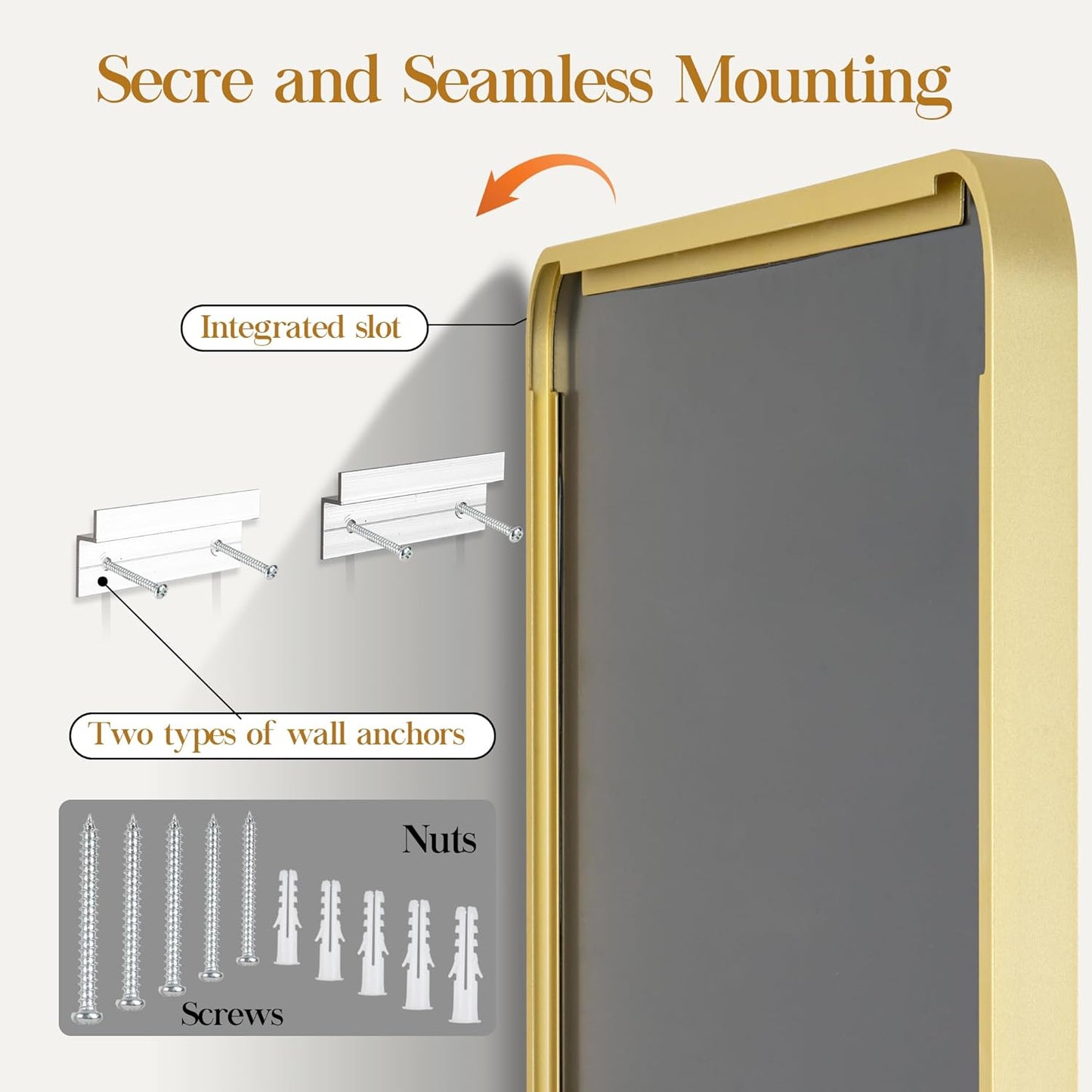 48×36 Glod Bathroom Mirror, Rectangular Bathroom Vanity Mirror for Wall with Rounded Corners & Aluminum Alloy Frame, Tempered-Glass, Modern, Farmhouse, Horizontal/Vertical, Entryway, Bedroom