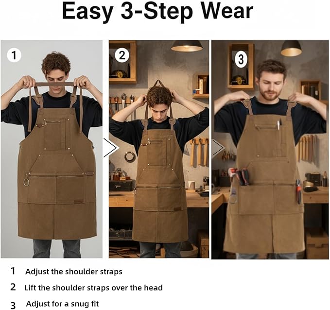Waxed Canvas Work Apron Heavy Duty 20oz with 11 Pockets, Fully Adjustable for Carpenter, Woodworking, Blacksmith, Workshop & Garage