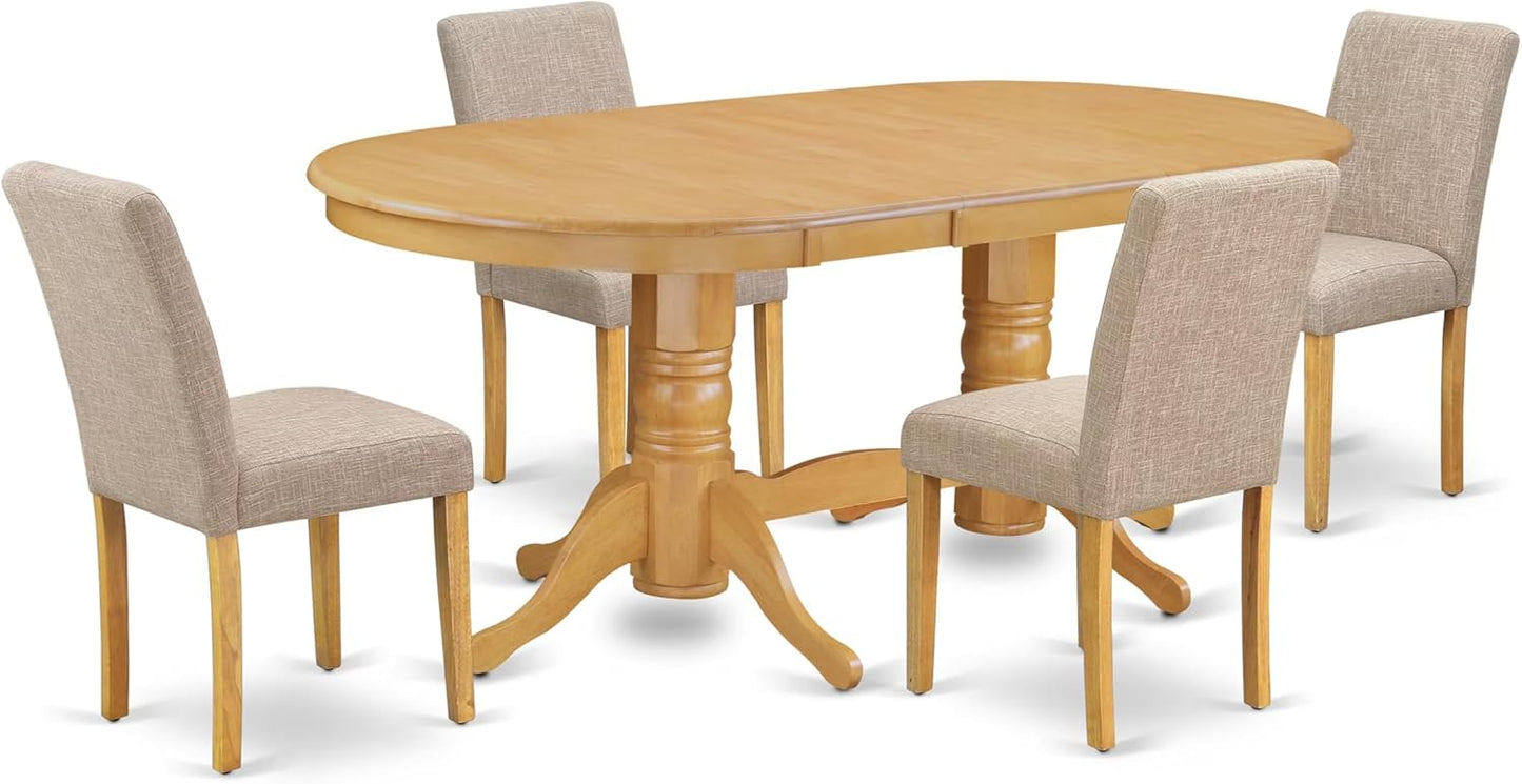 East West Furniture VAAB5-OAK-04 5 Piece Kitchen Table Set for 4 Includes an Oval Dining Table with Butterfly Leaf and 4 Light Tan Linen Fabric Upholstered Chairs, 40x76 Inch, Oak