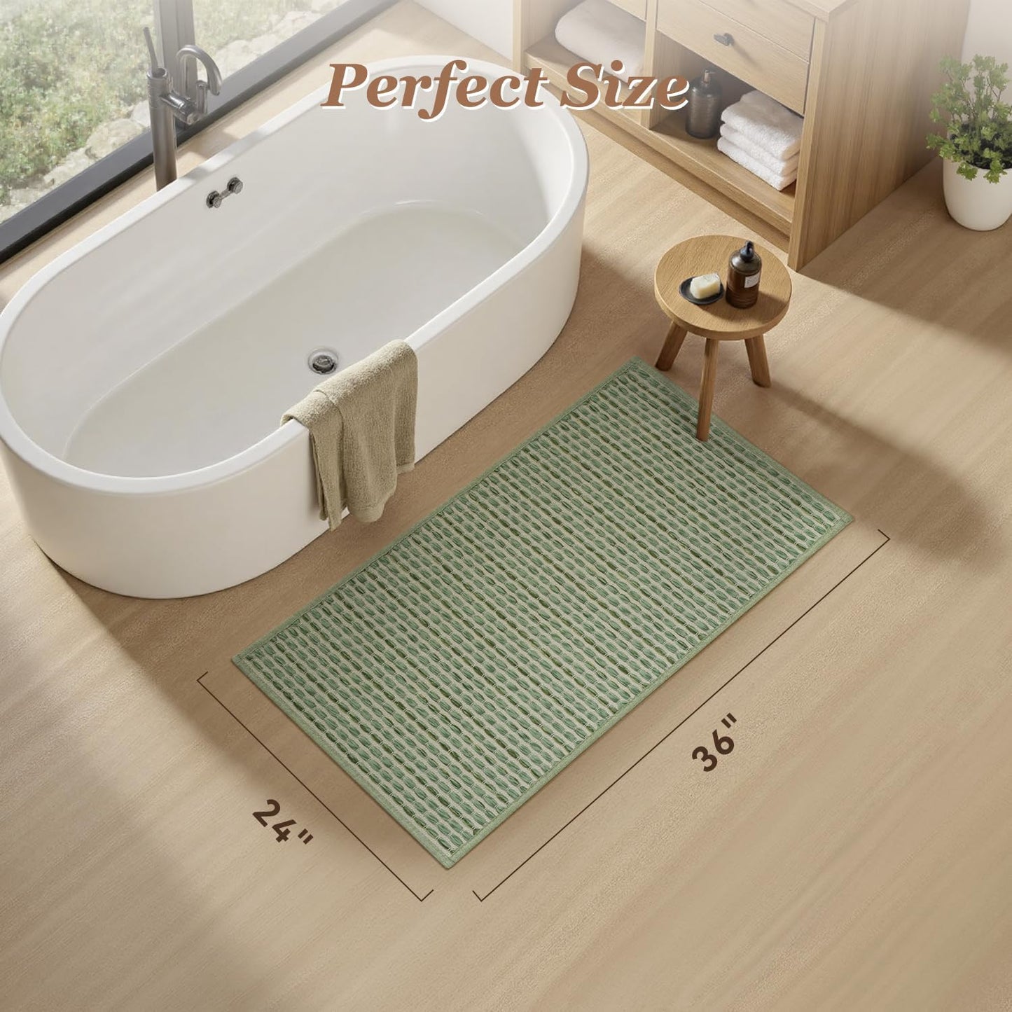 AMOAMI Unique Woven Bath Mat, Super Absorbent Non Slip Bath Mat, 24" x 36", Sage