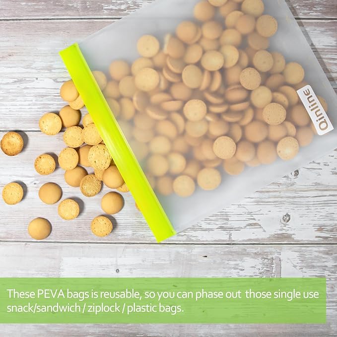 Reusable Food Storage Bags - 24 Pack Freezer Extra Thick Leakproof Lunch Bag - 8 Gallon 8 Sandwich 8 Snack Bags