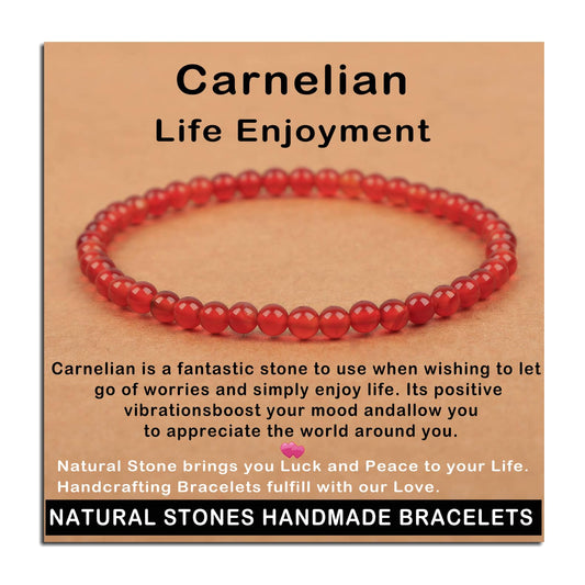 AD Beads Handmade Gemstone Stretch Elastic Bracelet Crystal Healing Reiki Nature's Beauty and Spiritual Essence Unisex (4mm, Carnelian (Life Enjoyment))