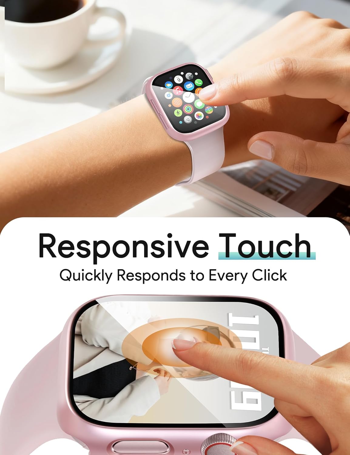 JR.DM 46mm 2 Pack Hard PC Case with HD Tempered Glass Screen Protector for Apple Watch Series 10/11 (2025), Guard Bumper Full Coverage Protective Anti-Scratch Face Cover for iWatch, Pink/Clear