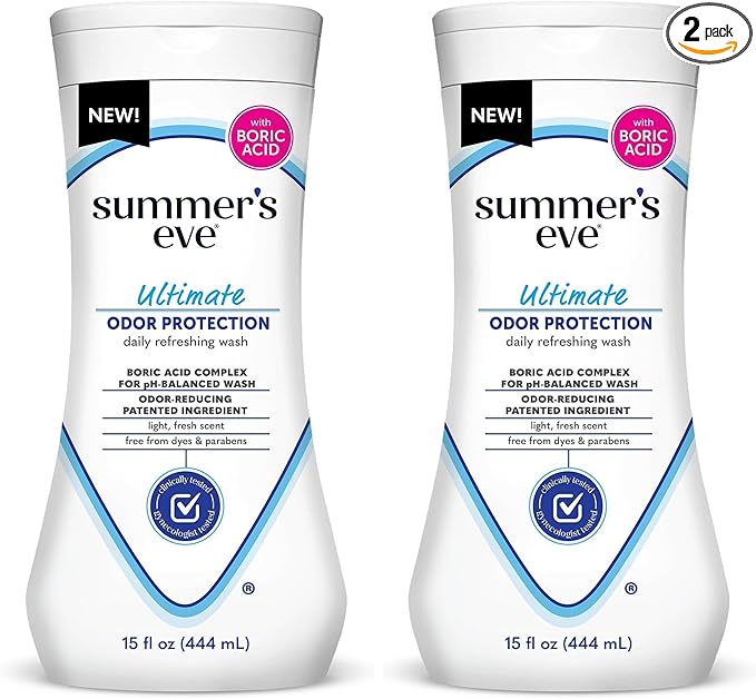 Summer's Eve, Ultimate Odor Control, Feminine Body Wash with Boric Acid, Removes Odor, Feminine Wash with pH Balance, 15 Fl Oz (Pack of 2)