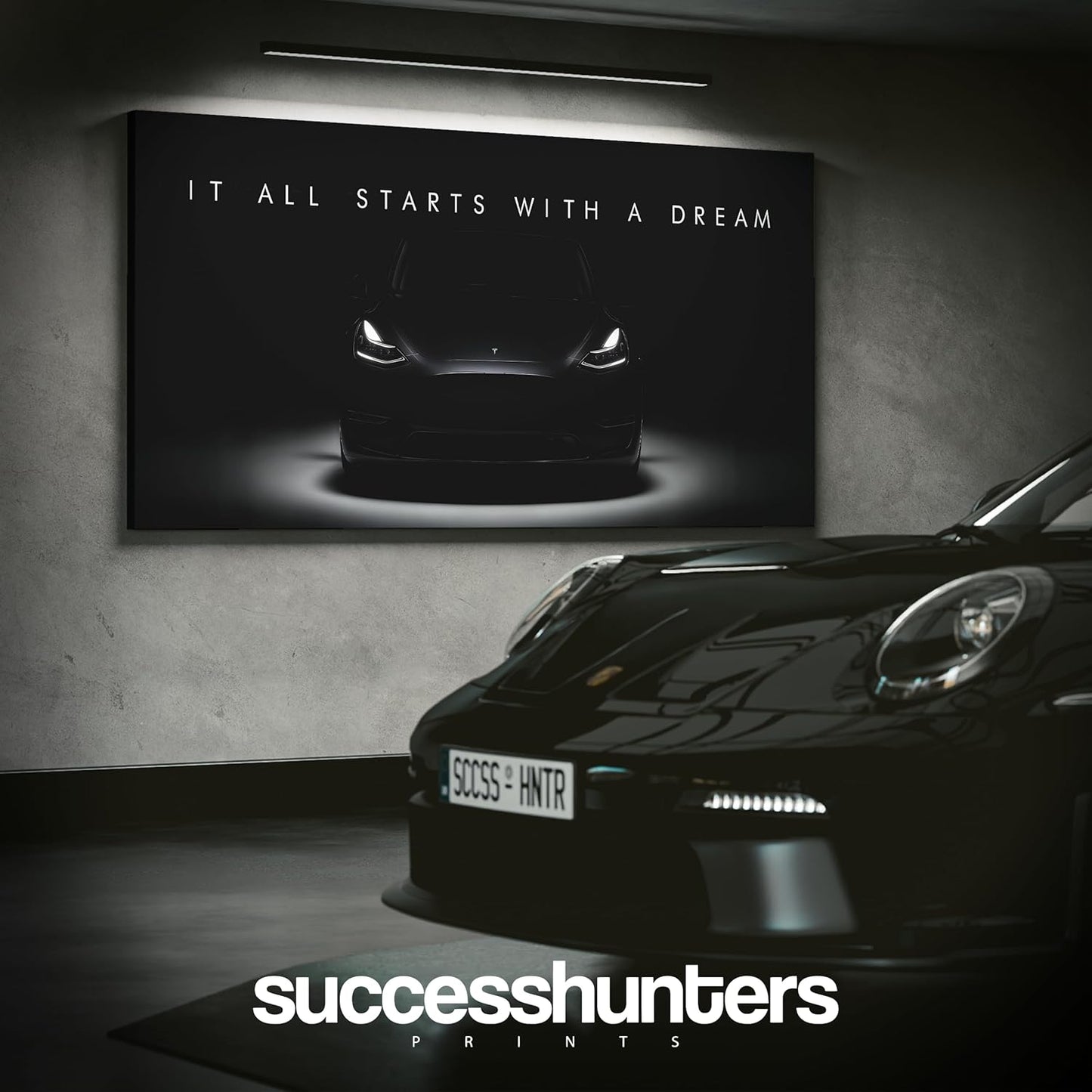 Motivational Wall Art for Office, Super Car Art Canvas, Inspirational Automotive Decor for Tesla Model Y Performance Sportscar Lovers, Motivational Wall Decor for Home, Car Poster (20" x 40" in)