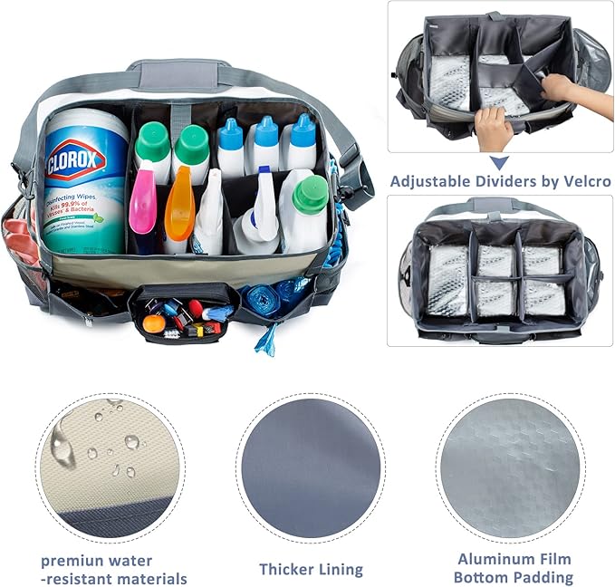 Large Cleaning Supplies Organizer-Cleaning Caddy Organizer With Handles & Shoulder Strap-Cleaning Bags for Cleaning Suppliers-Housekeepers Wearable Cleaning Tote Upgraded