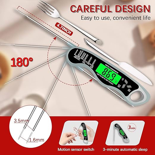 Meat Thermometer Digital，IP67 Waterproof Cooking Thermometer with Backlight, Calibration & Hold Function，Food Thermometer for Cooking,Outdoor Grilling
