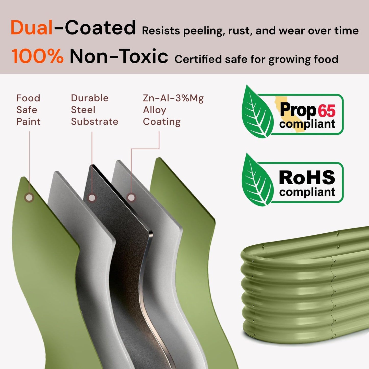 Annoell 8x2x1.5 ft Galvanized Raised Garden Bed, 18" Tall Planter for Outdoor Plants, Metal Raised Flower Bed for Herb Fruit Vegetable, Modular Garden Planter for Outside Backyard & Patio - Moss Green
