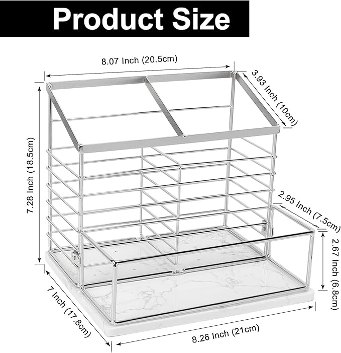 Utensil Holder for Kitchen Counter, Metal Utensil Holder Rack for Salt and Pepper Shakers for Kitchen Countertop, Cooking Tools Storage for Spatula, Large Utensil Organizer with Marble Base