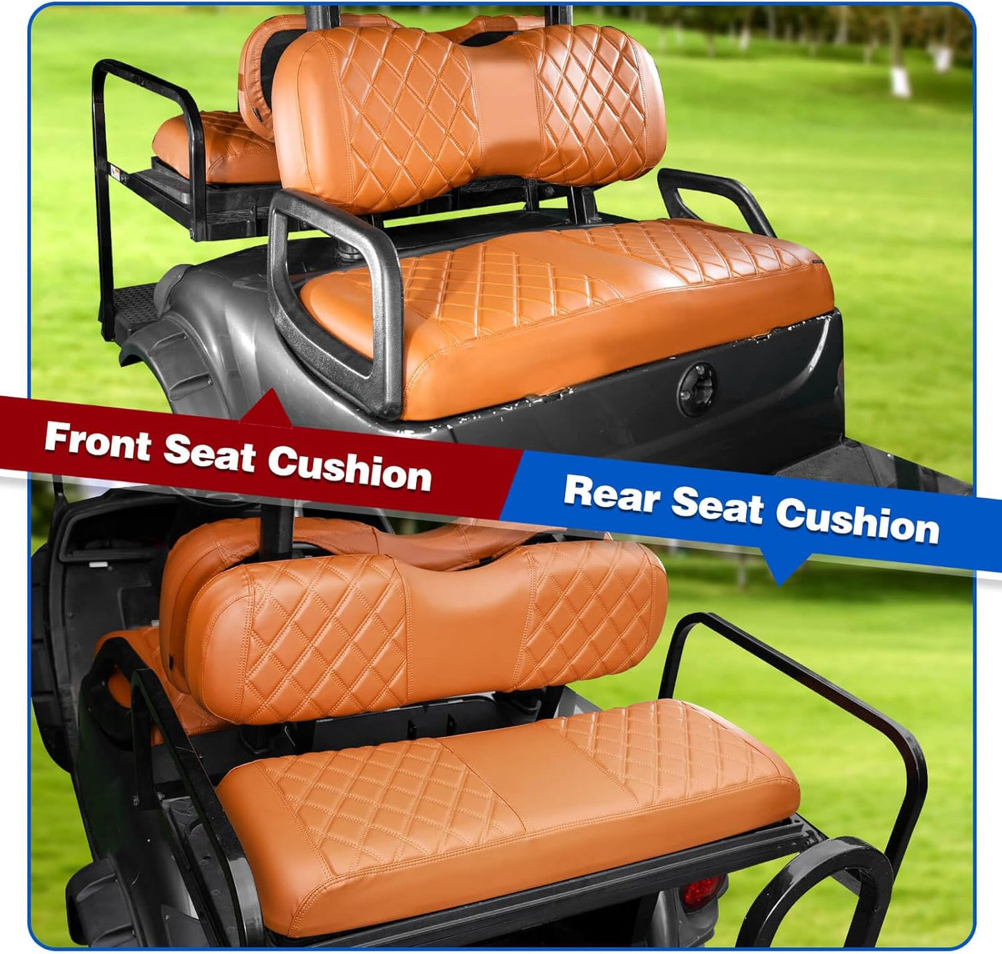 NOKINS 4PCS Golf Cart Seat Covers Kit, Front and Rear Seat Covers Fits YAMAHA/G29/Drive2 Standard Seat Cushion, Yamaha Vinyl Diamond Replacement Seat Covers, No Stapler(All Brown)