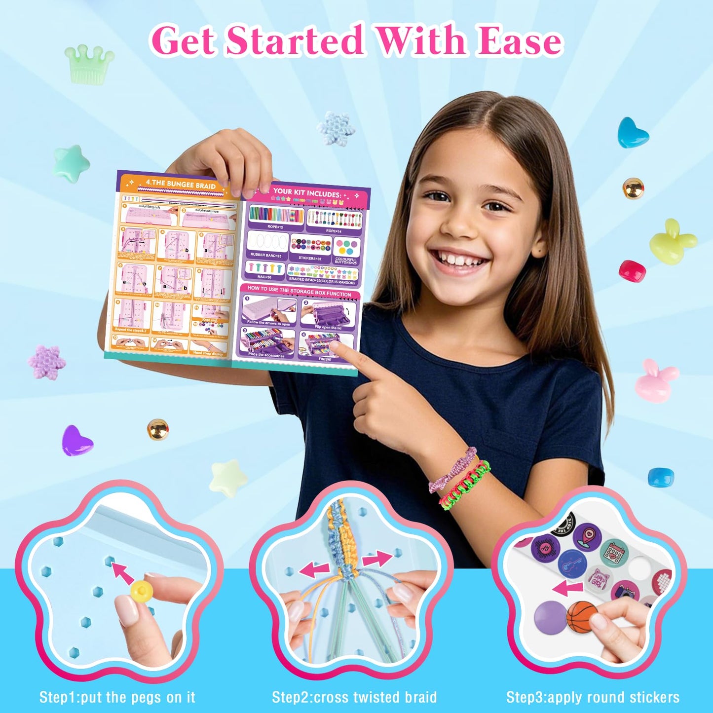 TingingYuli Friendship Bracelet Making Kit for Girls 8-12, DIY String Bracelet Maker with 3-Layer Storage Box, Arts and Crafts for Kids Ages 6-12, Easter Christmas Birthday Gift Set