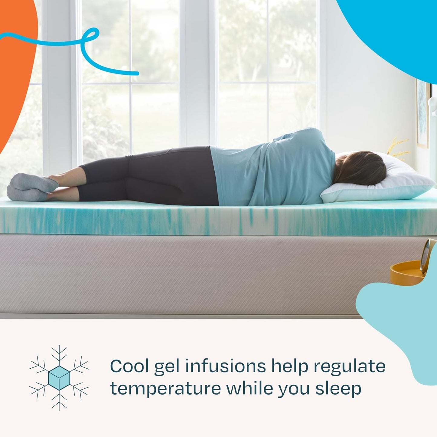 Linenspa 4 Inch Gel Swirl Memory Foam Mattress Topper – Cooling Gel Infused – Pressure Relieving Bed Topper - Mattress Pad – CertiPUR Certified - Twin Size