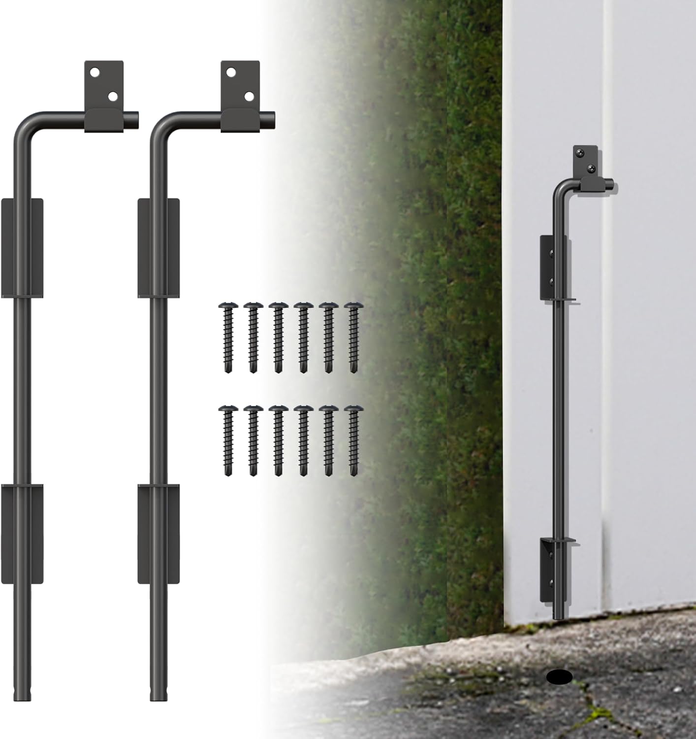 18" Heavy Duty Cane Bolt Gate Drop Rod with Upgraded Design, Square Drop Rod Kit for Double Gate Wood PVC Vinyl Metal Yard Gate Latch-2 Pack