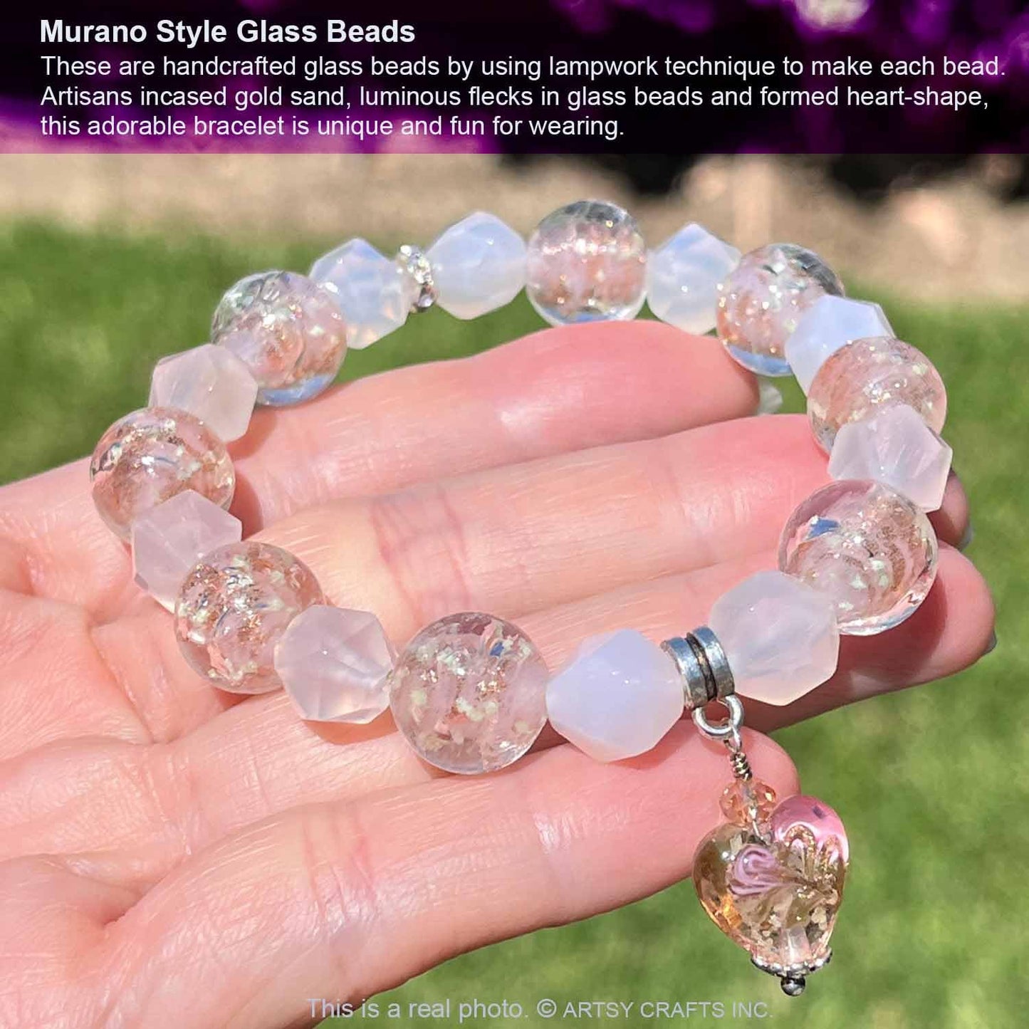 ARTSY Crafts Glow in the Dark Glass Beads with Natural Gemstone Beads Charm Bracelets, Crystal Healing Stones Firefly Beads Bracelet for Men Women Love Calming Anxiety Chakra Spiritual Gifts, Quartz